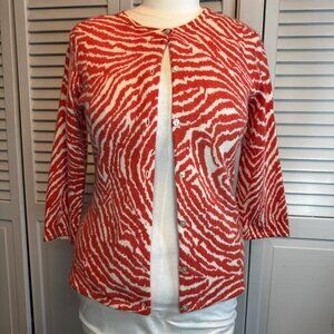 SARAH SPENCER WOMENS MEDIUM LAMBSWOOL ANGORA ANIMAL PRINT CARDIGAN SWEATER